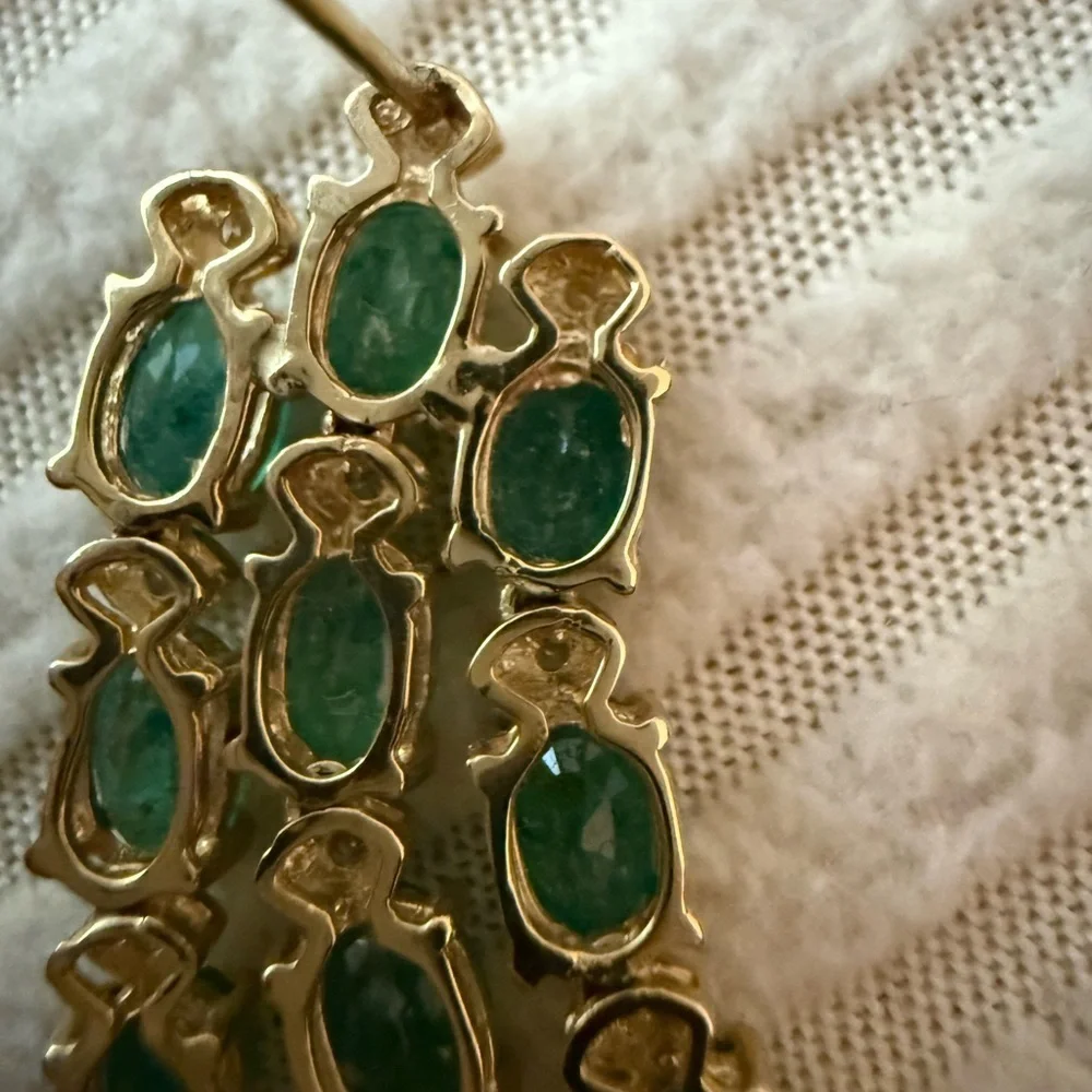 Vintage Emerald Diamond Gold Cascading Post Earrings